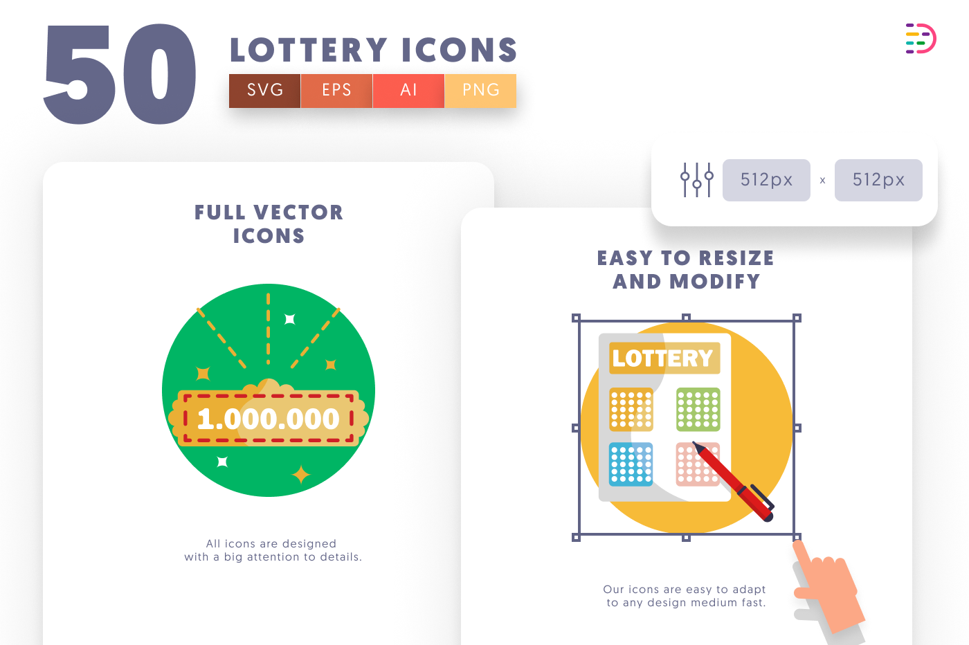 50 Lottery Icons preview 6 – flat circle icons in PNG, SVG and EPS