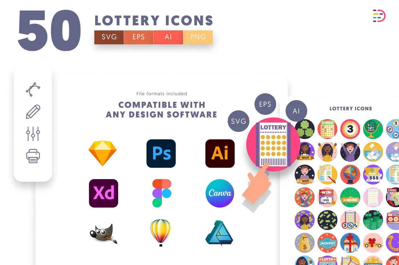 50 Lottery Icons preview 8 – flat circle icons in PNG, SVG and EPS