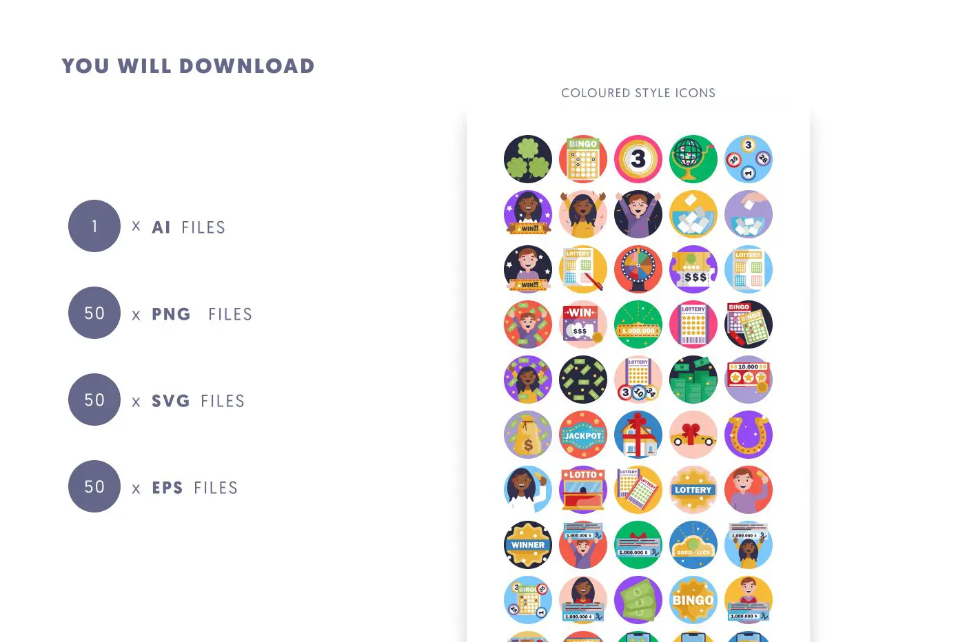 50 Lottery Icons preview 9 – flat circle icons in PNG, SVG and EPS