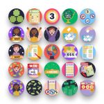 50 Lottery Icons – set of colorful flat circle icons