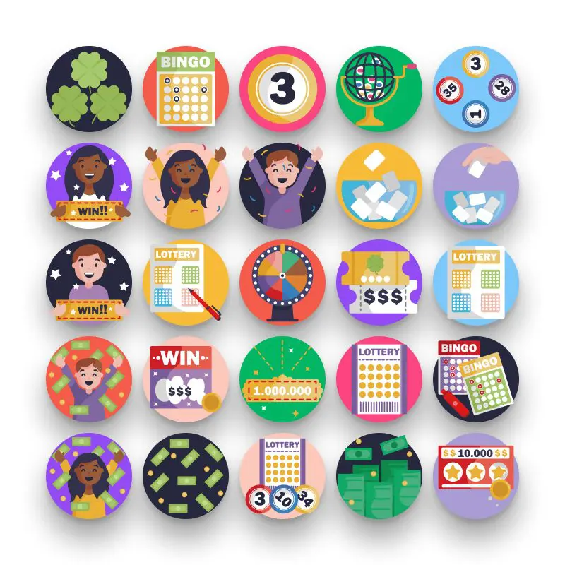 50 Lottery Icons – set of colorful flat circle icons
