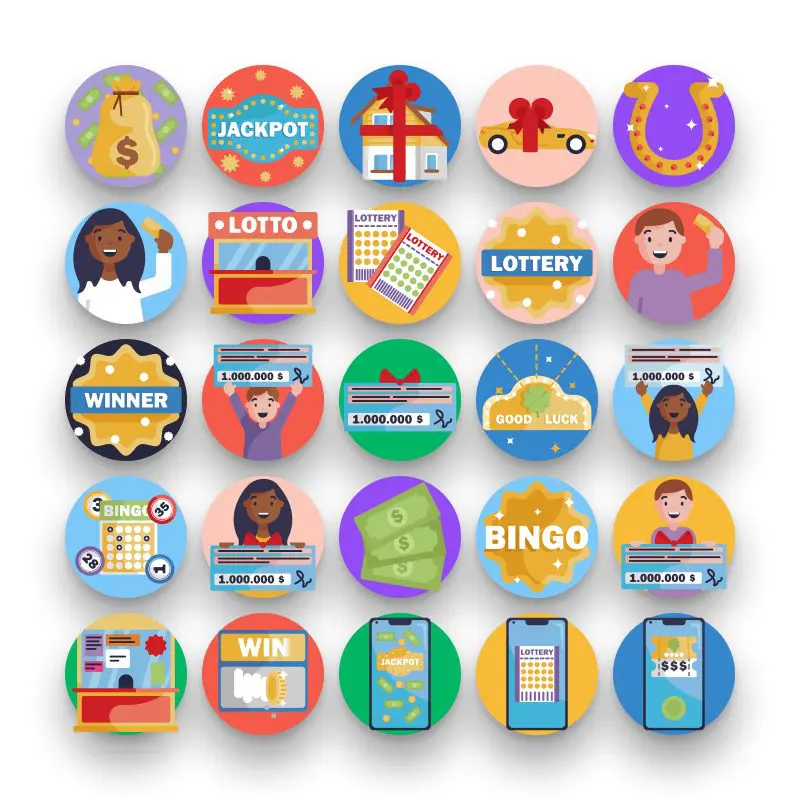 50 Lottery Icons – set of colorful flat circle icons