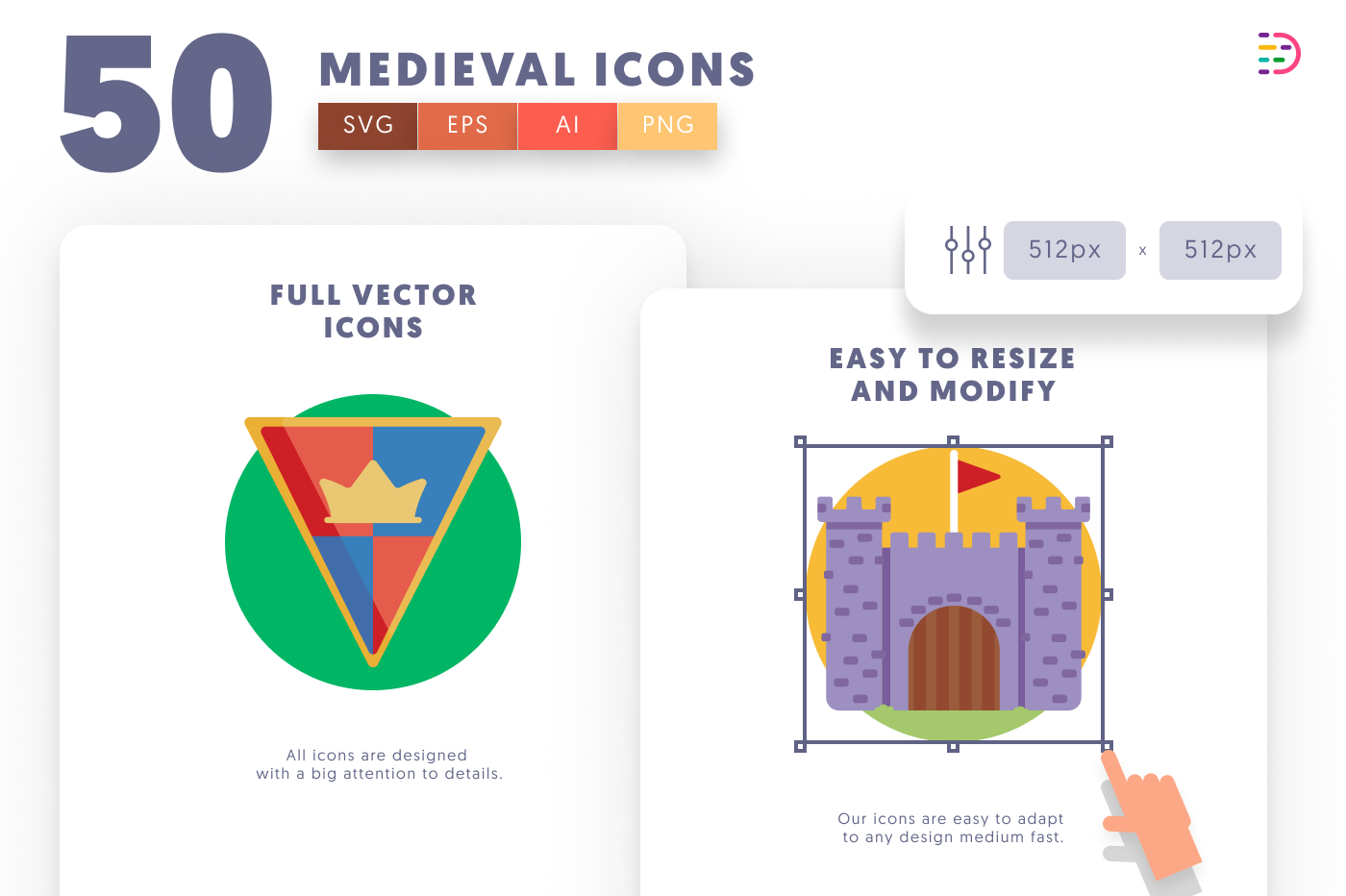 50 Medieval Icons preview 6 – flat circle icons in PNG, SVG and EPS