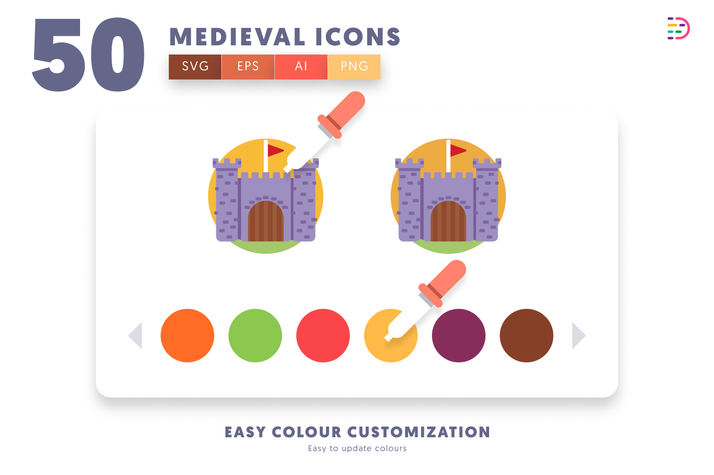 50 Medieval Icons preview 7 – flat circle icons in PNG, SVG and EPS