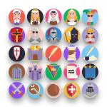 50 Medieval Icons – set of colorful flat circle icons