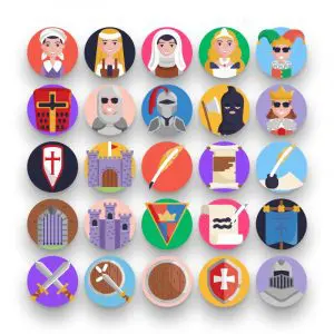 50 Medieval Icons – set of colorful flat circle icons