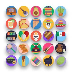 50 Mexico Icons – set of colorful flat circle icons