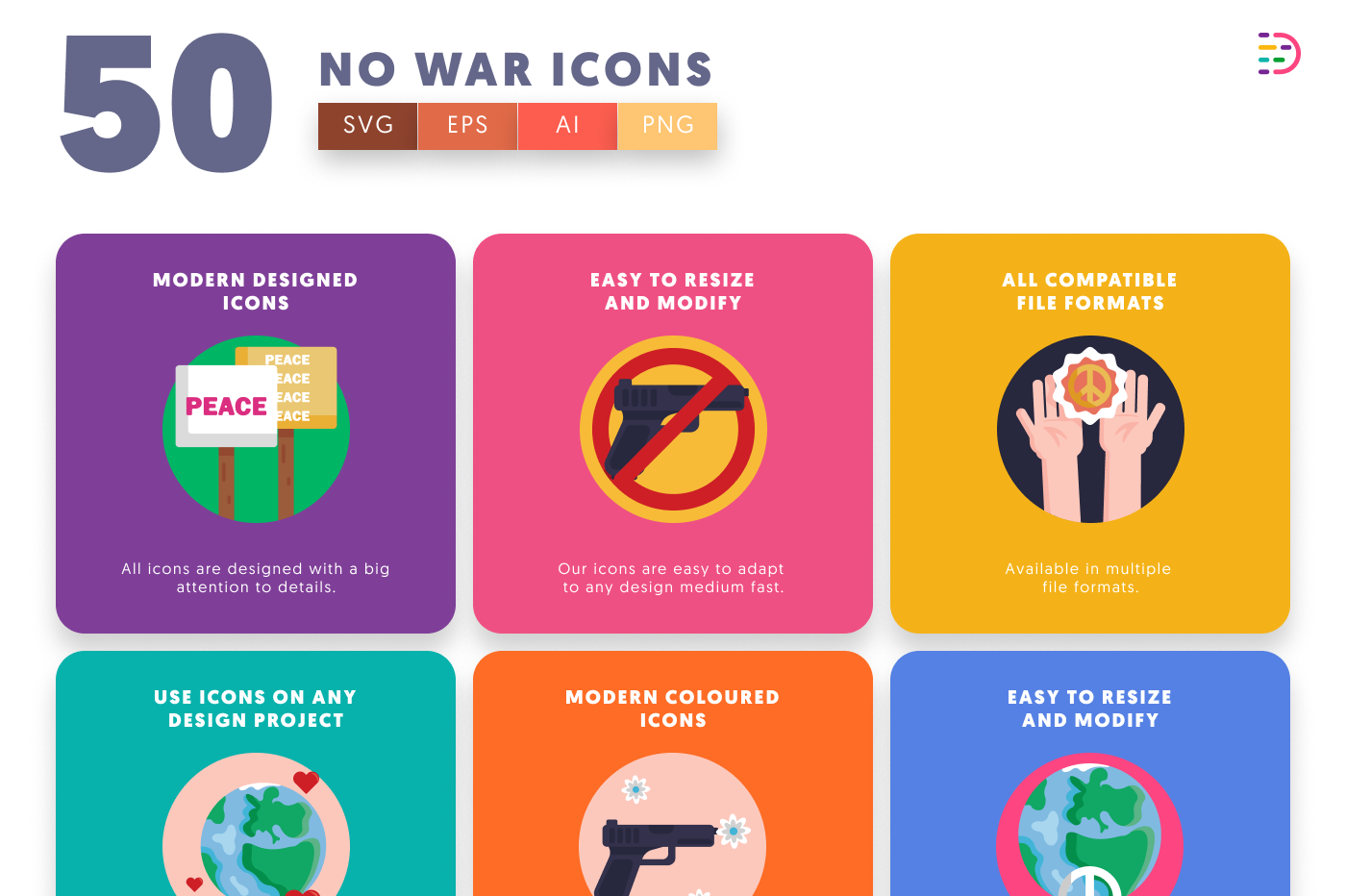 50 No War Icons preview 5 – flat circle icons in PNG, SVG and EPS