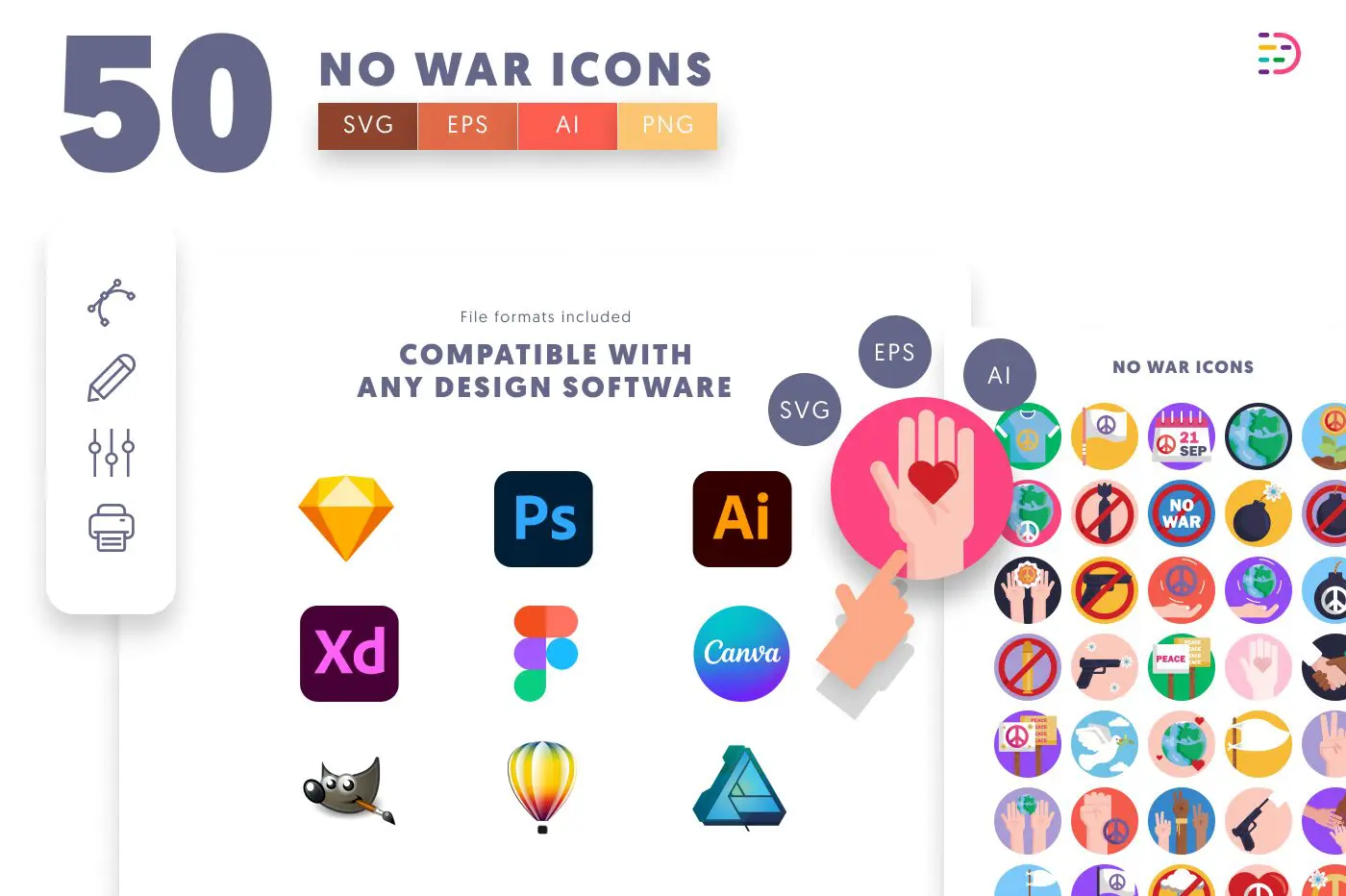 50 No War Icons preview 8 – flat circle icons in PNG, SVG and EPS