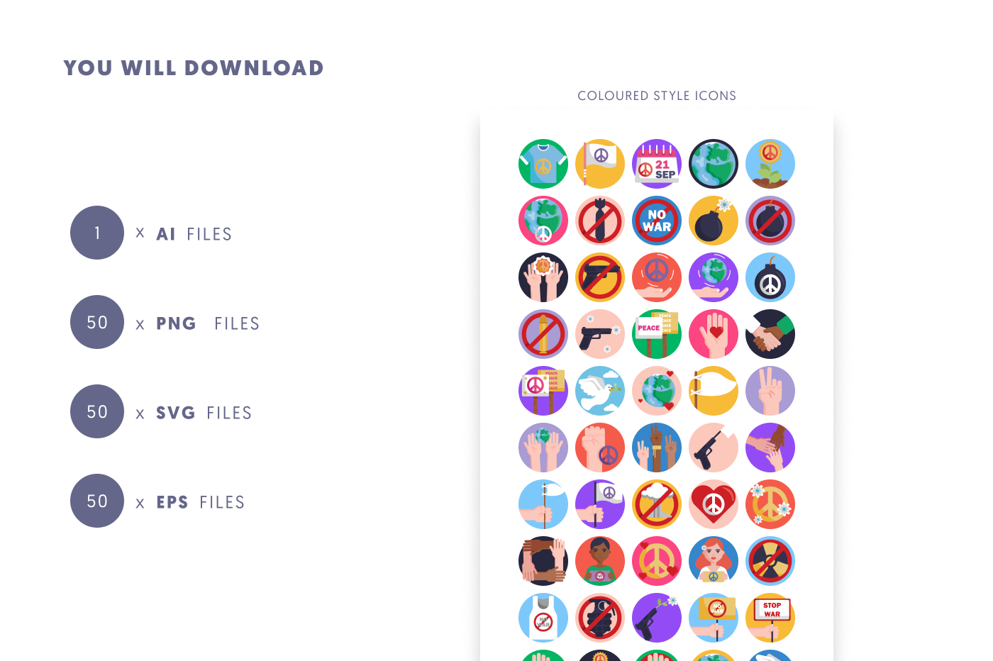 50 No War Icons preview 9 – flat circle icons in PNG, SVG and EPS
