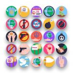 50 No War Icons – set of colorful flat circle icons