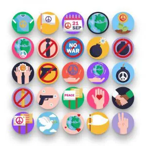50 No War Icons – set of colorful flat circle icons