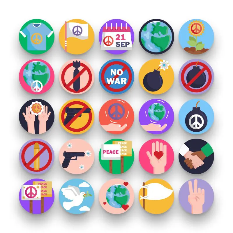 50 No War Icons – set of colorful flat circle icons