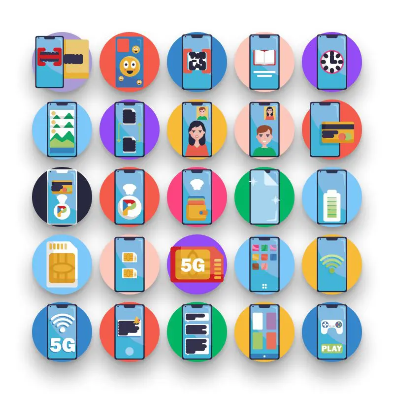 50 Phone Icons – set of colorful flat circle icons