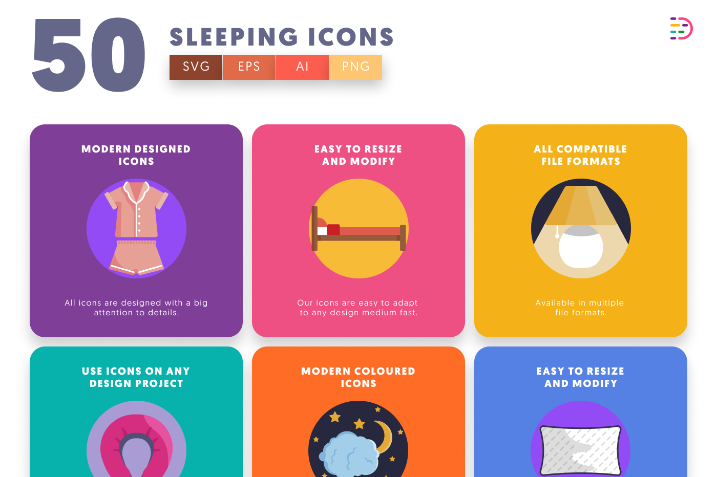 50 Sleeping Icons preview 5 – flat circle icons in PNG, SVG and EPS