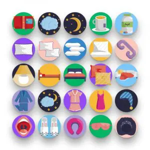 50 Sleeping Icons – set of colorful flat circle icons