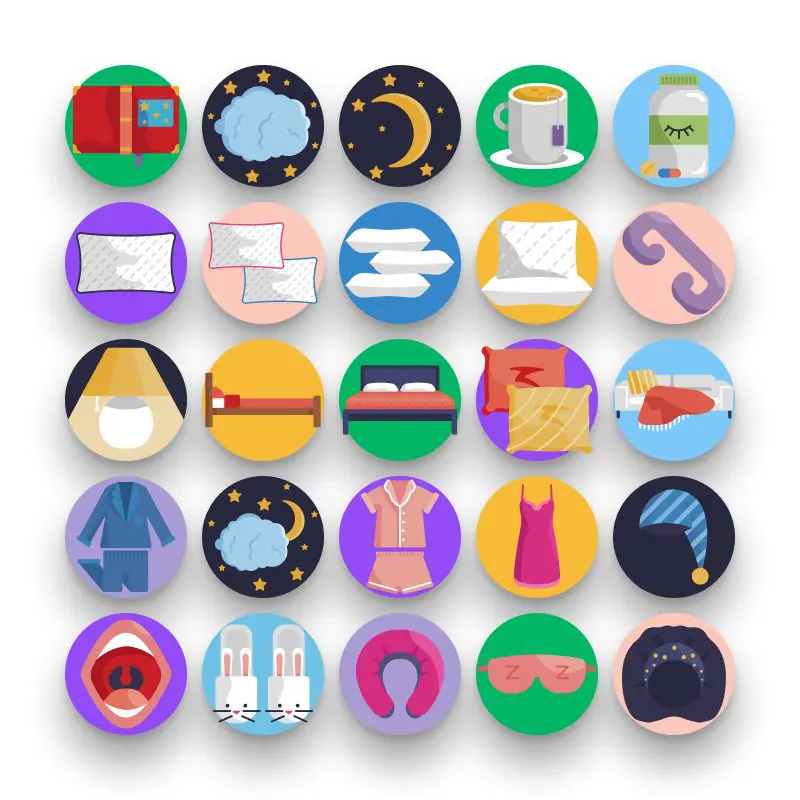 50 Sleeping Icons – set of colorful flat circle icons