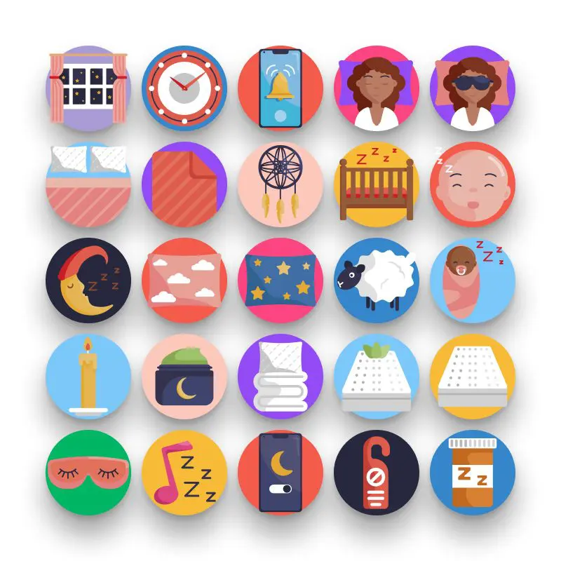 50 Sleeping Icons – set of colorful flat circle icons