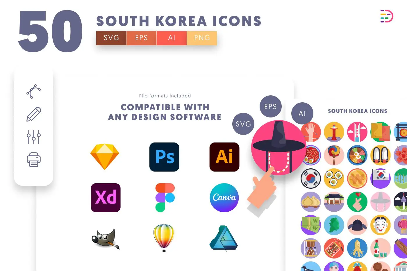 50 South Korea Icons preview 8 – flat circle icons in PNG, SVG and EPS