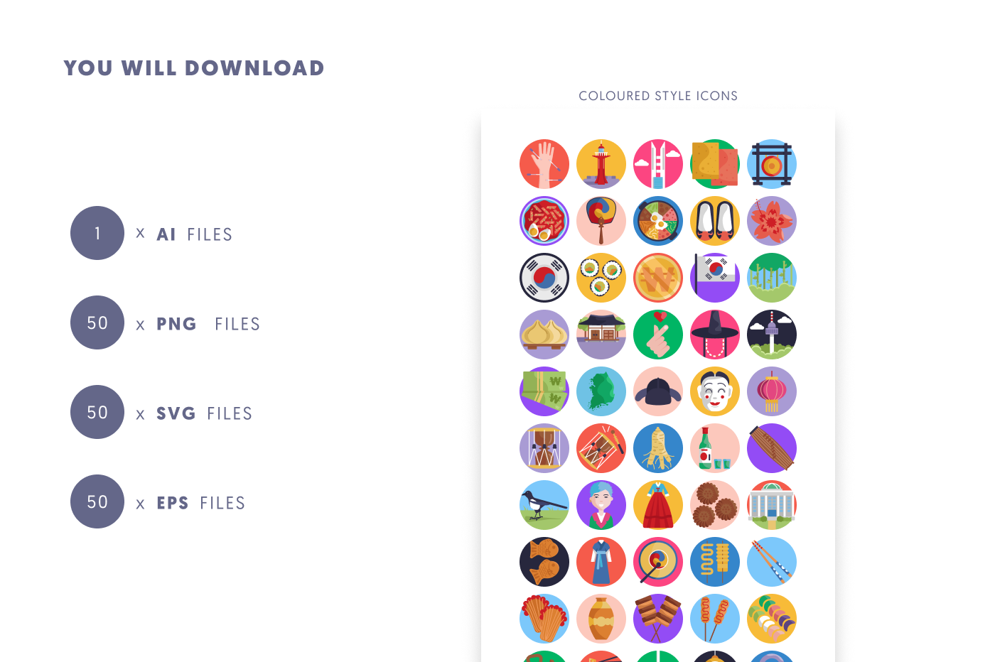 50 South Korea Icons preview 9 – flat circle icons in PNG, SVG and EPS
