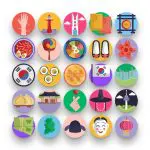 50 South Korea Icons – set of colorful flat circle icons