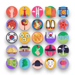 50 South Korea Icons – set of colorful flat circle icons