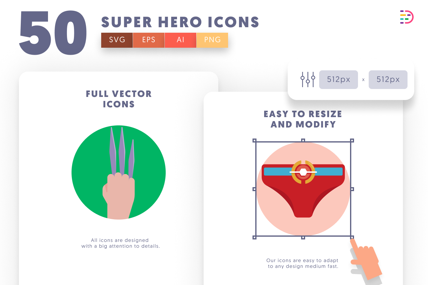 50 Super Hero Icons preview 6 – flat circle icons in PNG, SVG and EPS