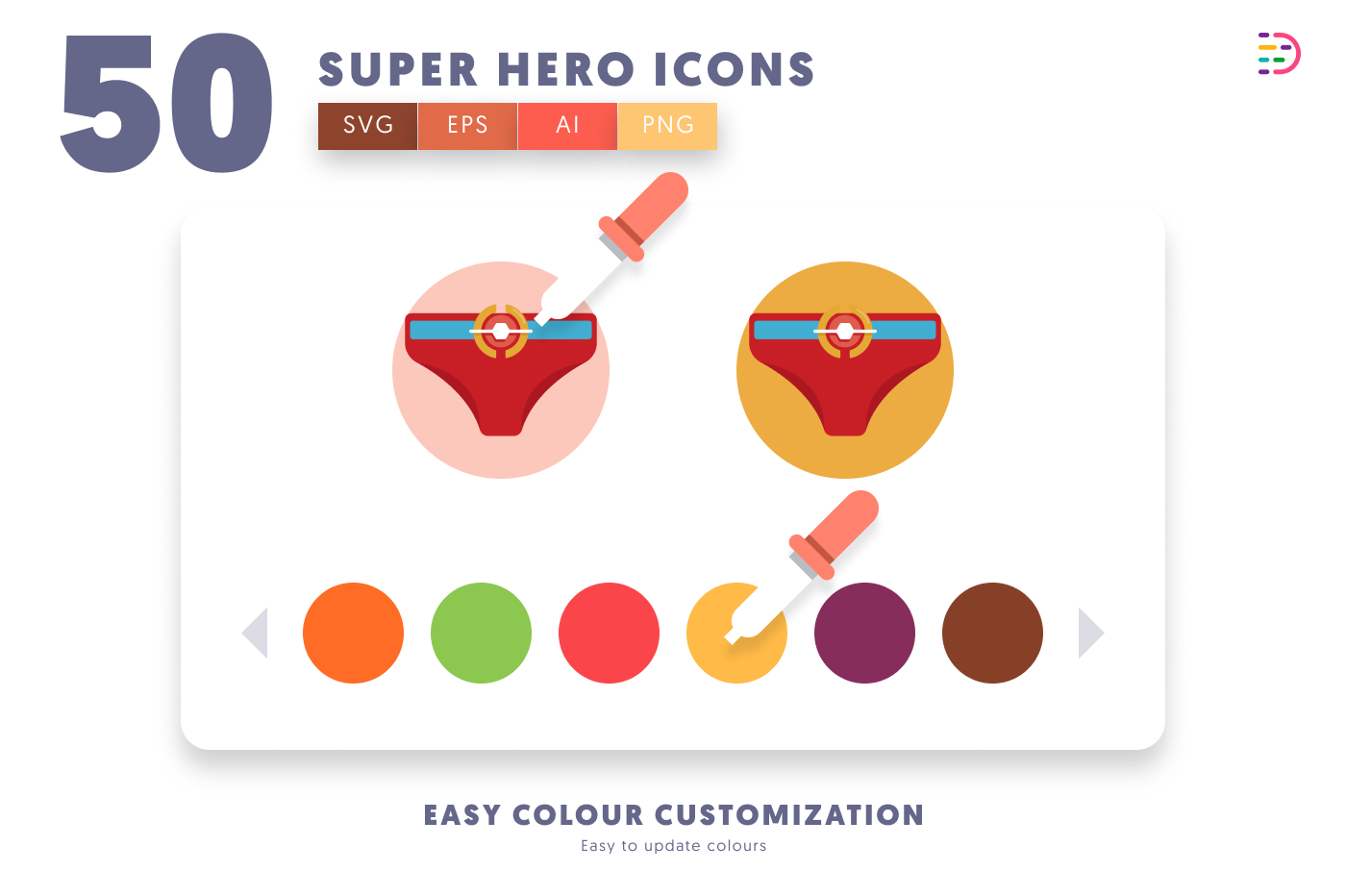 50 Super Hero Icons preview 7 – flat circle icons in PNG, SVG and EPS