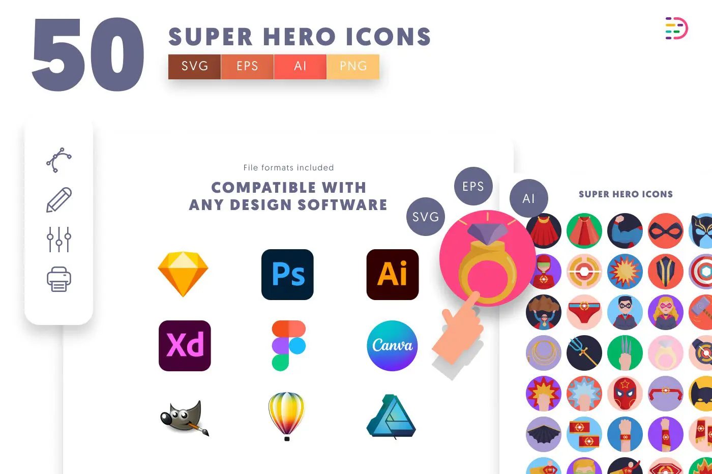 50 Super Hero Icons preview 8 – flat circle icons in PNG, SVG and EPS