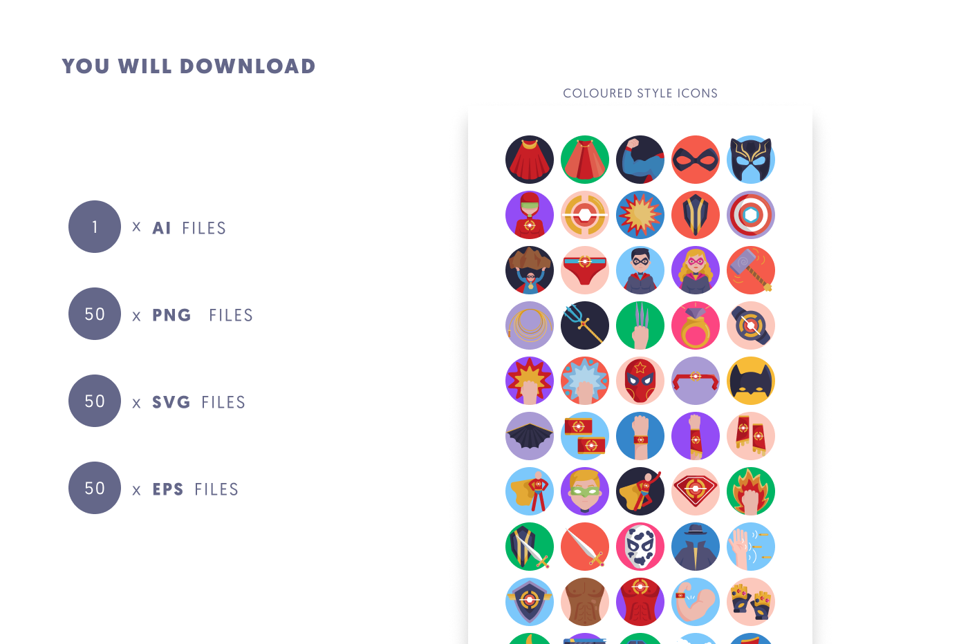 50 Super Hero Icons preview 9 – flat circle icons in PNG, SVG and EPS