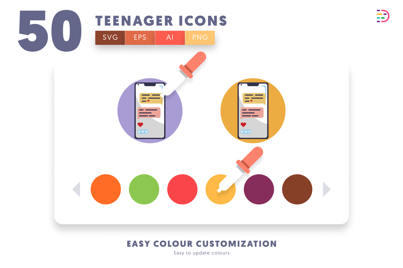 50 Teenager Icons preview 7 – flat circle icons in PNG, SVG and EPS