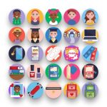 50 Teenager Icons – set of colorful flat circle icons