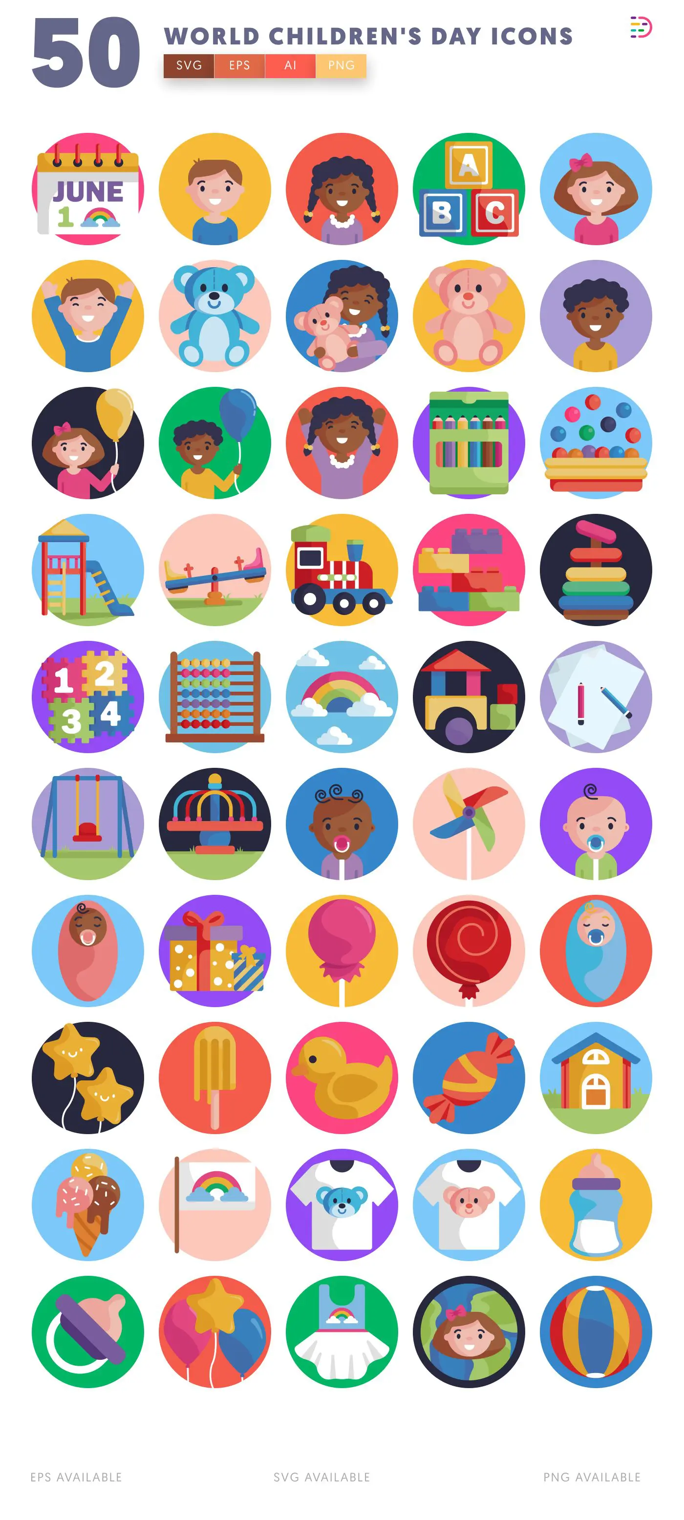 50 World Children’s Day Icons – all icons in the set