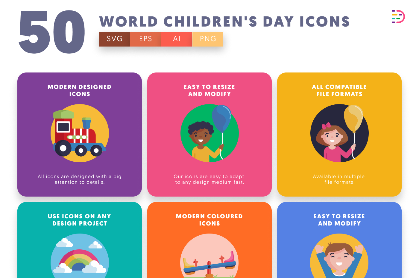 50 World Children’s Day Icons preview 5 – illustrated icons in PNG, SVG and EPS