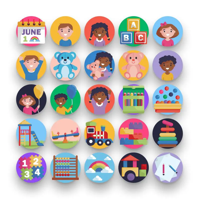 50 World Children’s Day Icons – set of colorful illustrated icons