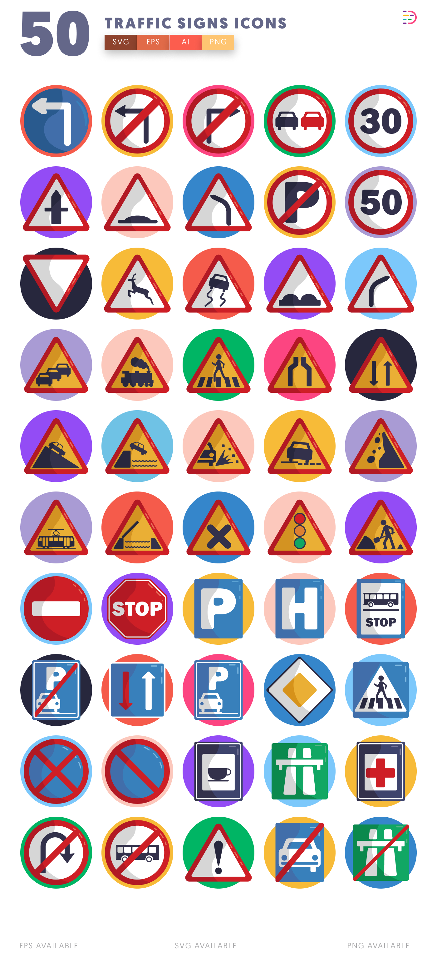 50 Traffic Signs Icons – all icons in the set