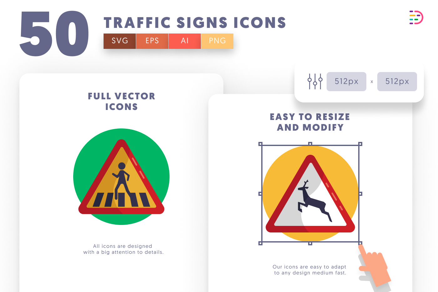 50 Traffic Signs Icons preview 6 – flat circle icons in PNG, SVG and EPS