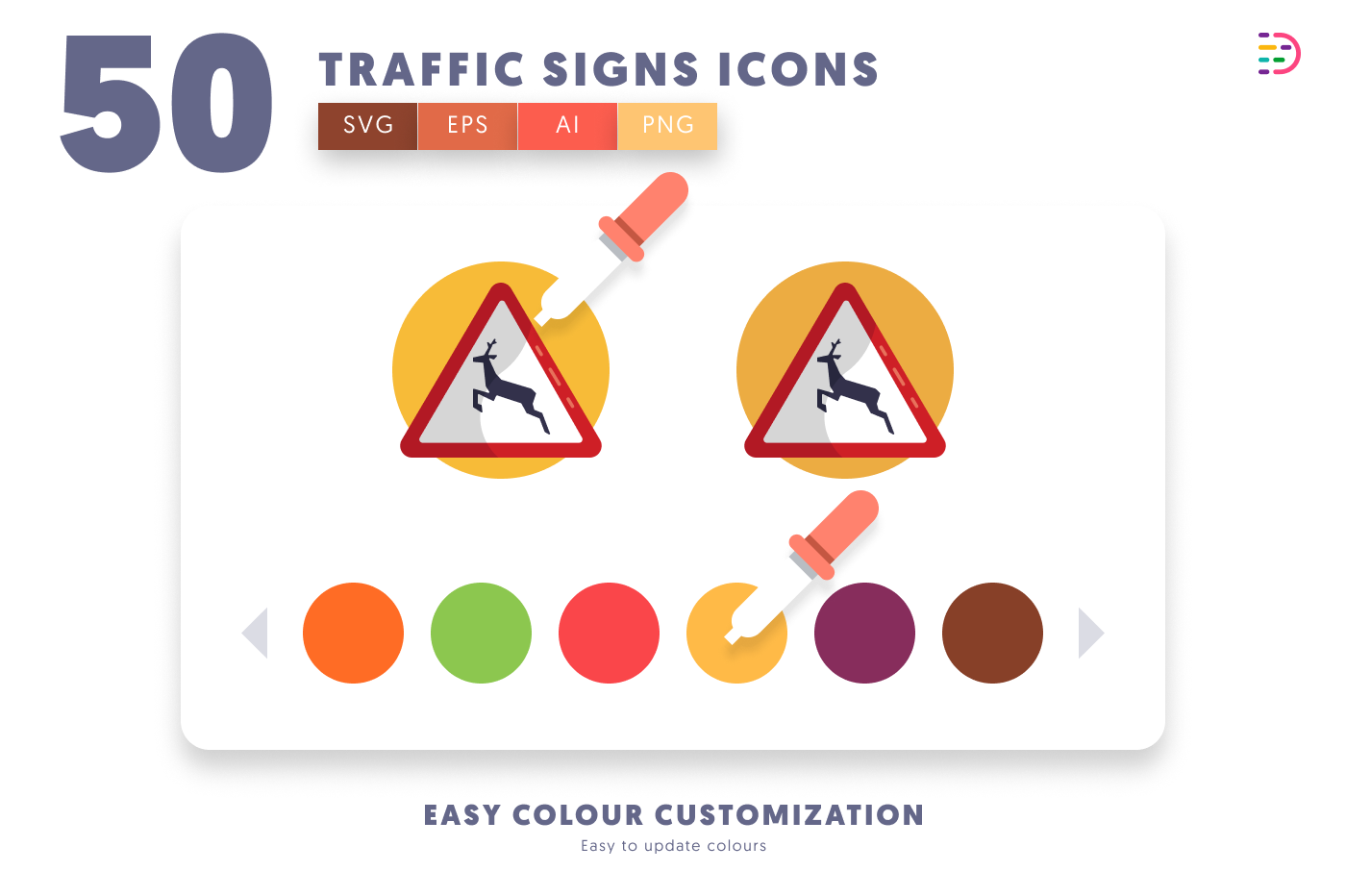 50 Traffic Signs Icons preview 7 – flat circle icons in PNG, SVG and EPS