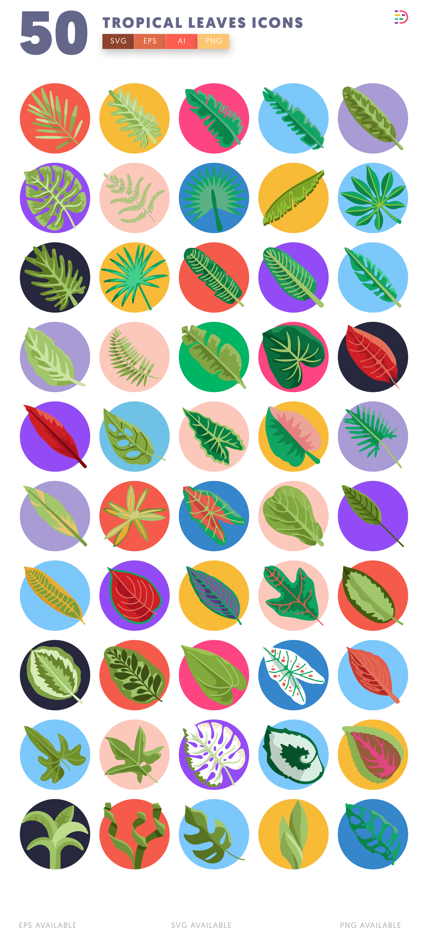 50 Tropical Leaves Icons – all icons in the set