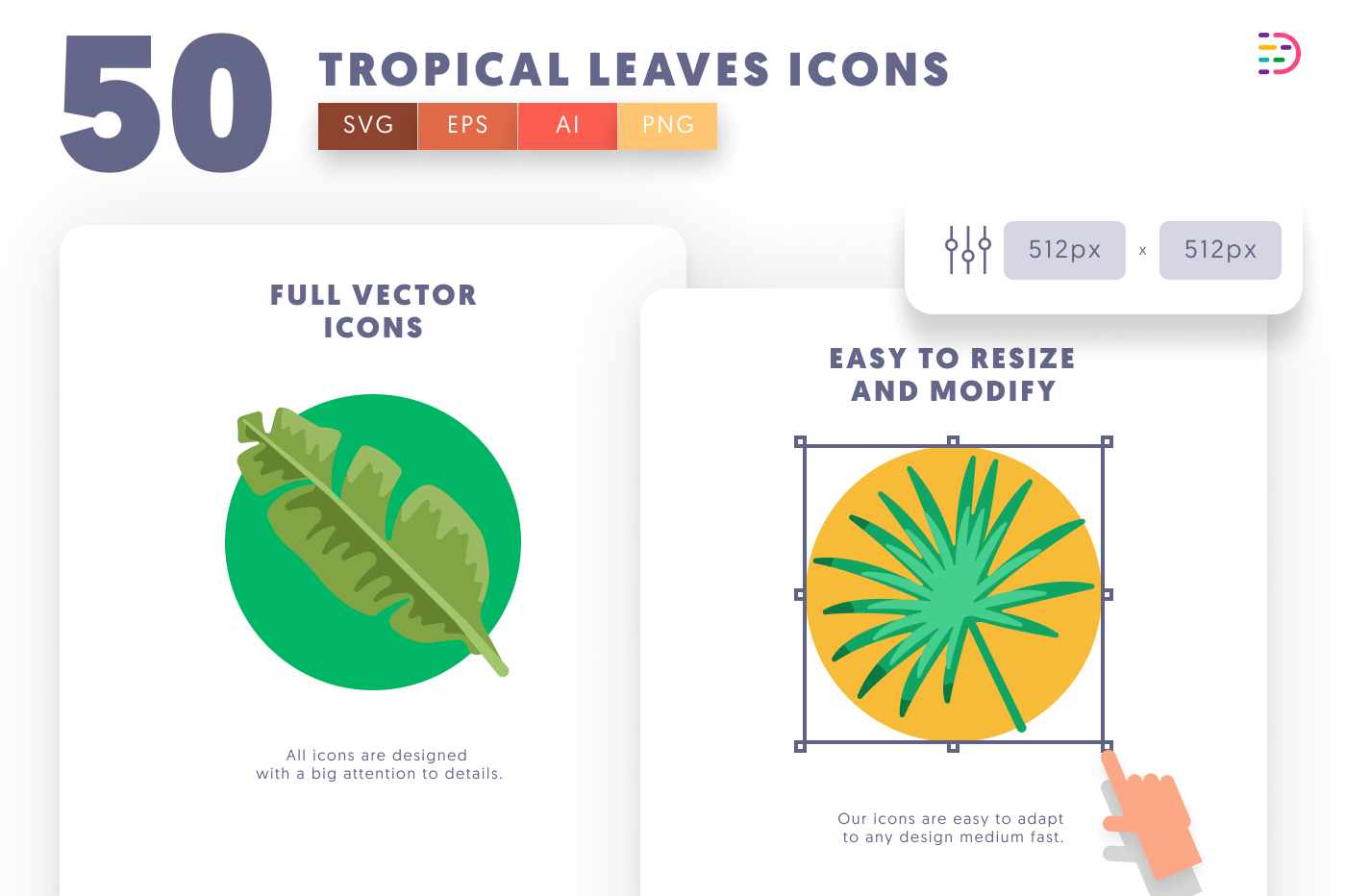 50 Tropical Leaves Icons preview 6 – flat circle icons in PNG, SVG and EPS