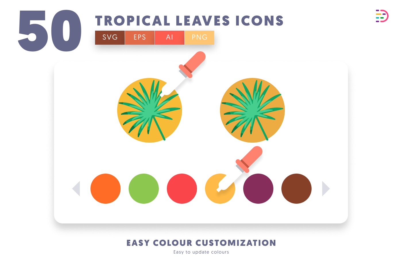 50 Tropical Leaves Icons preview 7 – flat circle icons in PNG, SVG and EPS