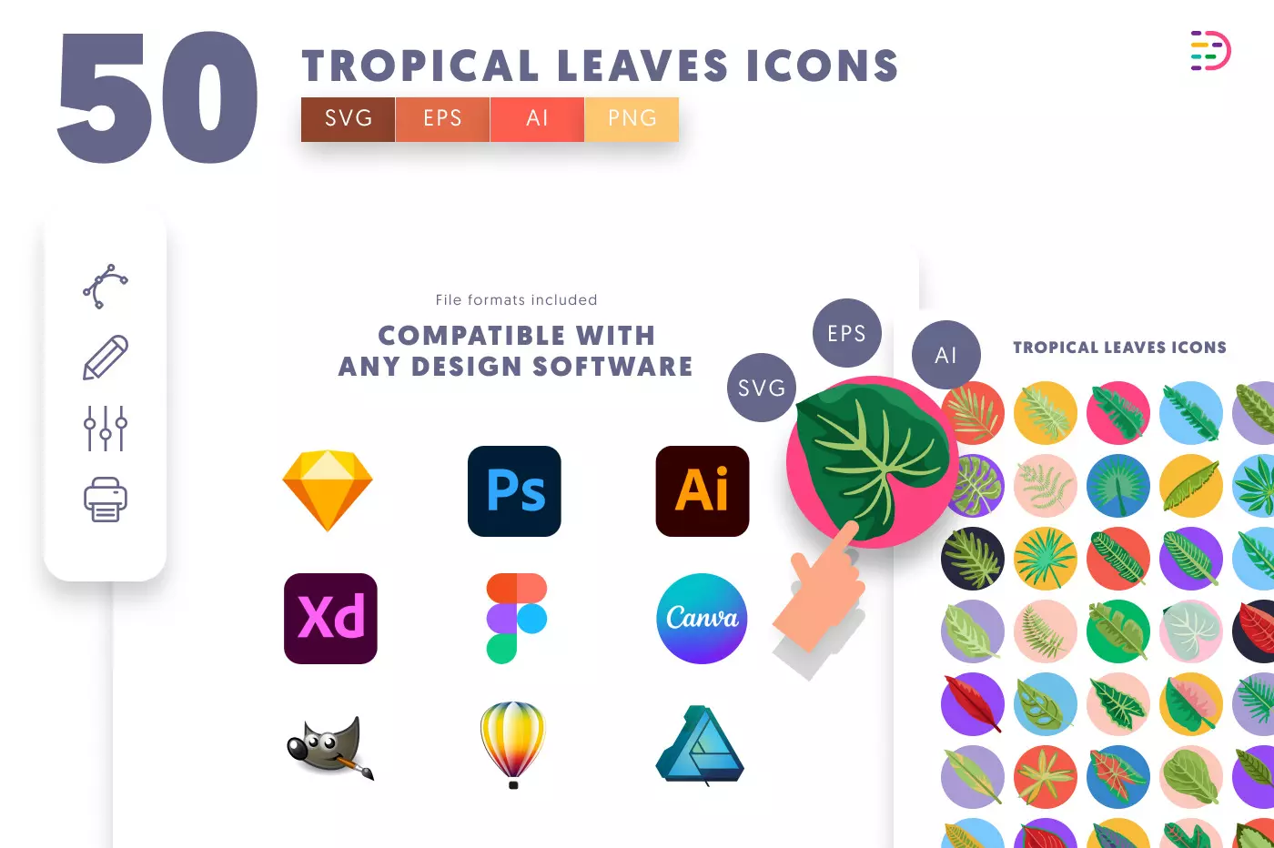 50 Tropical Leaves Icons preview 8 – flat circle icons in PNG, SVG and EPS