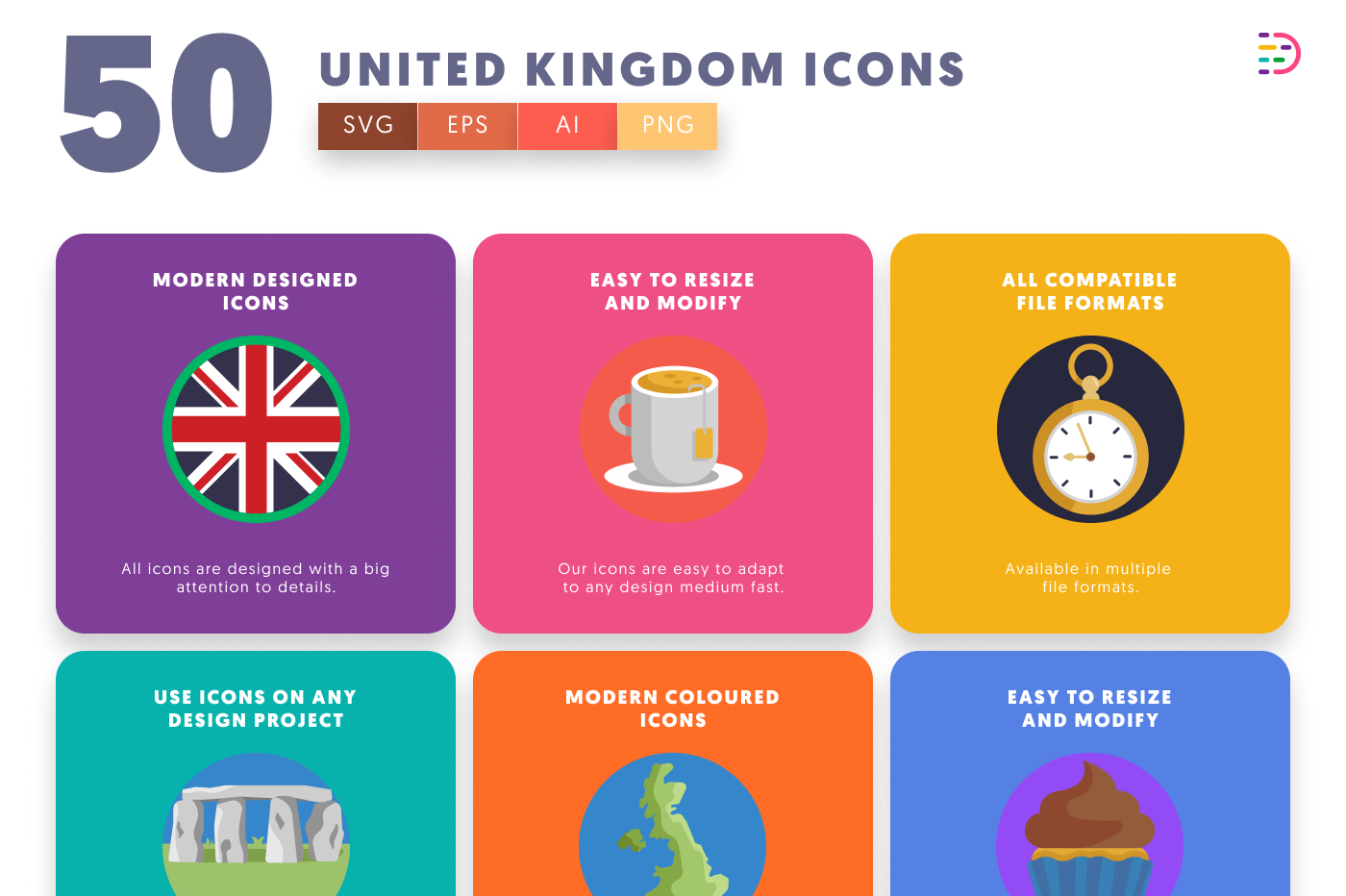 50 United Kingdom Icons preview 5 – flat circle icons in PNG, SVG and EPS