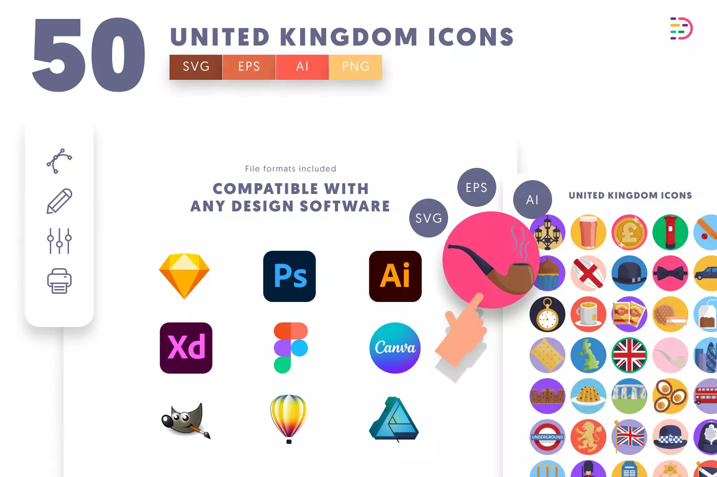 50 United Kingdom Icons preview 8 – flat circle icons in PNG, SVG and EPS