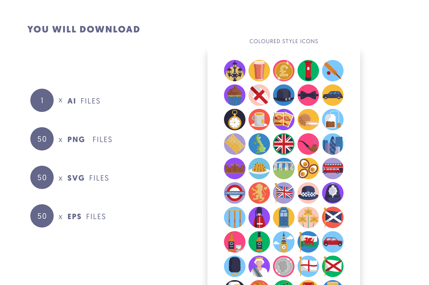 50 United Kingdom Icons preview 9 – flat circle icons in PNG, SVG and EPS