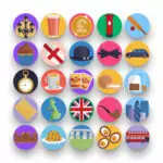 50 United Kingdom Icons – set of colorful flat circle icons