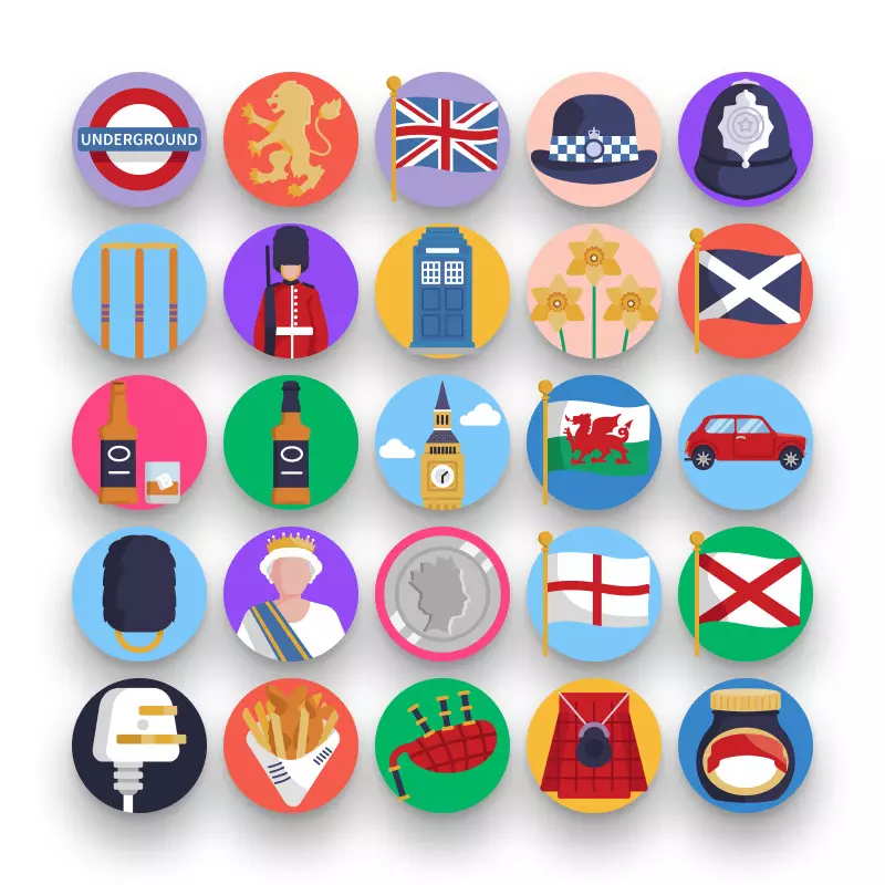 50 United Kingdom Icons – set of colorful flat circle icons