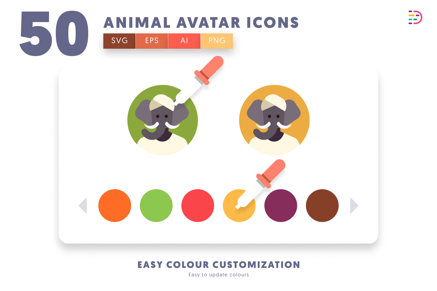 50 Dressed Animal Character Avatars preview 7 – illustrated icons in PNG, SVG and EPS