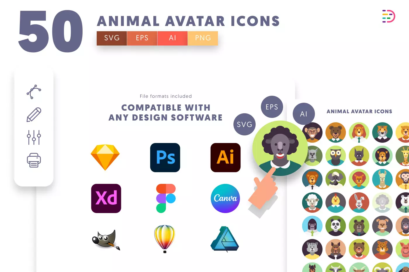 50 Dressed Animal Character Avatars preview 8 – illustrated icons in PNG, SVG and EPS