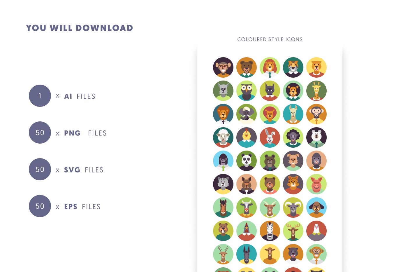 50 Dressed Animal Character Avatars preview 9 – illustrated icons in PNG, SVG and EPS